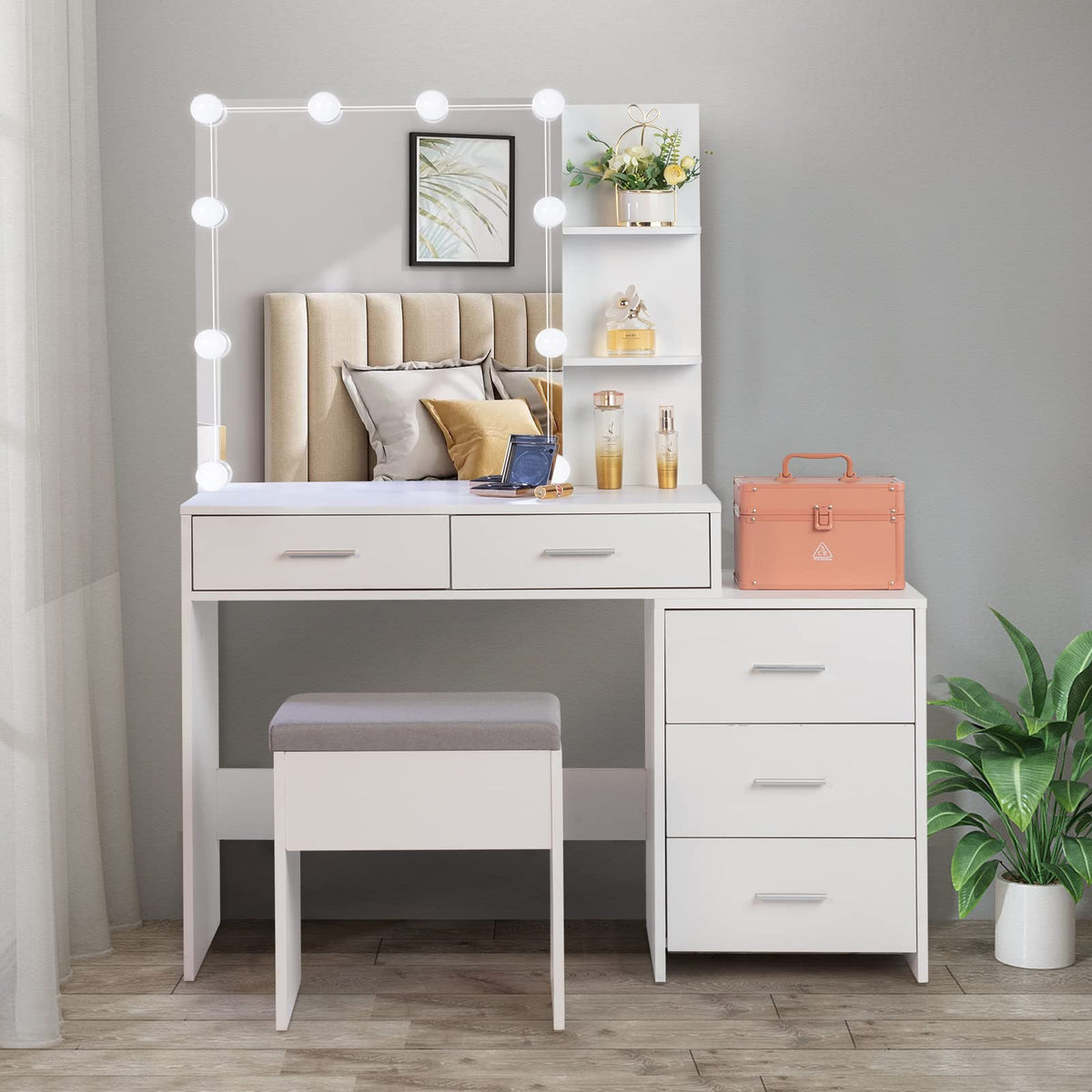 White Vanity Desk with Sliding Mirror U54688