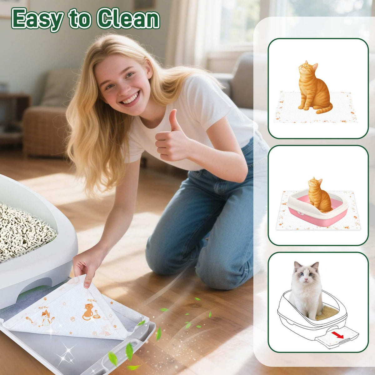 Super Absorbent Unscented Cat Litter Pads 70ct O687