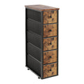 Narrow 5 Fabric Drawers Rustic Brown Dresser Y9063