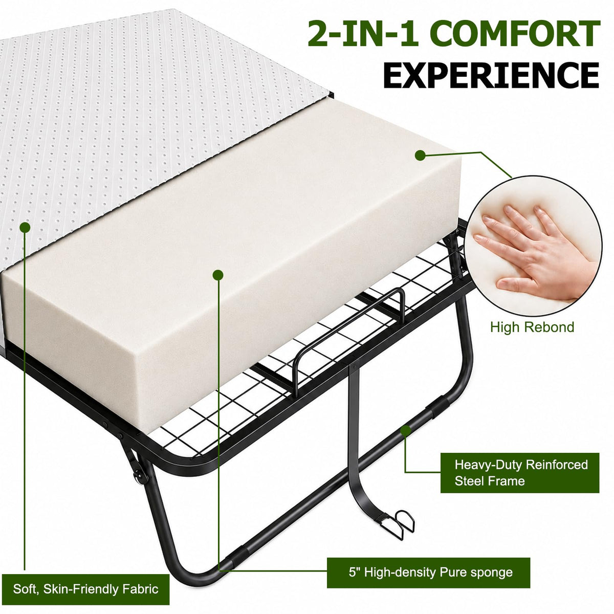 Folding Bed with Mattress Twin 75 x 38 in B430