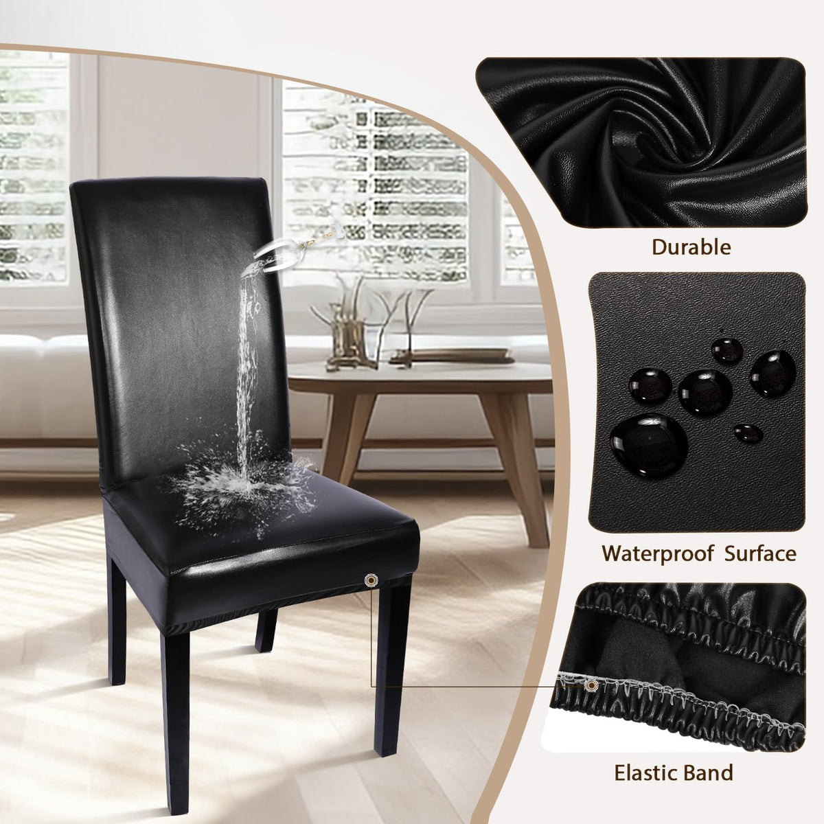 Waterproof PU Leather Dining Chair Covers Set of 4 Black J73564