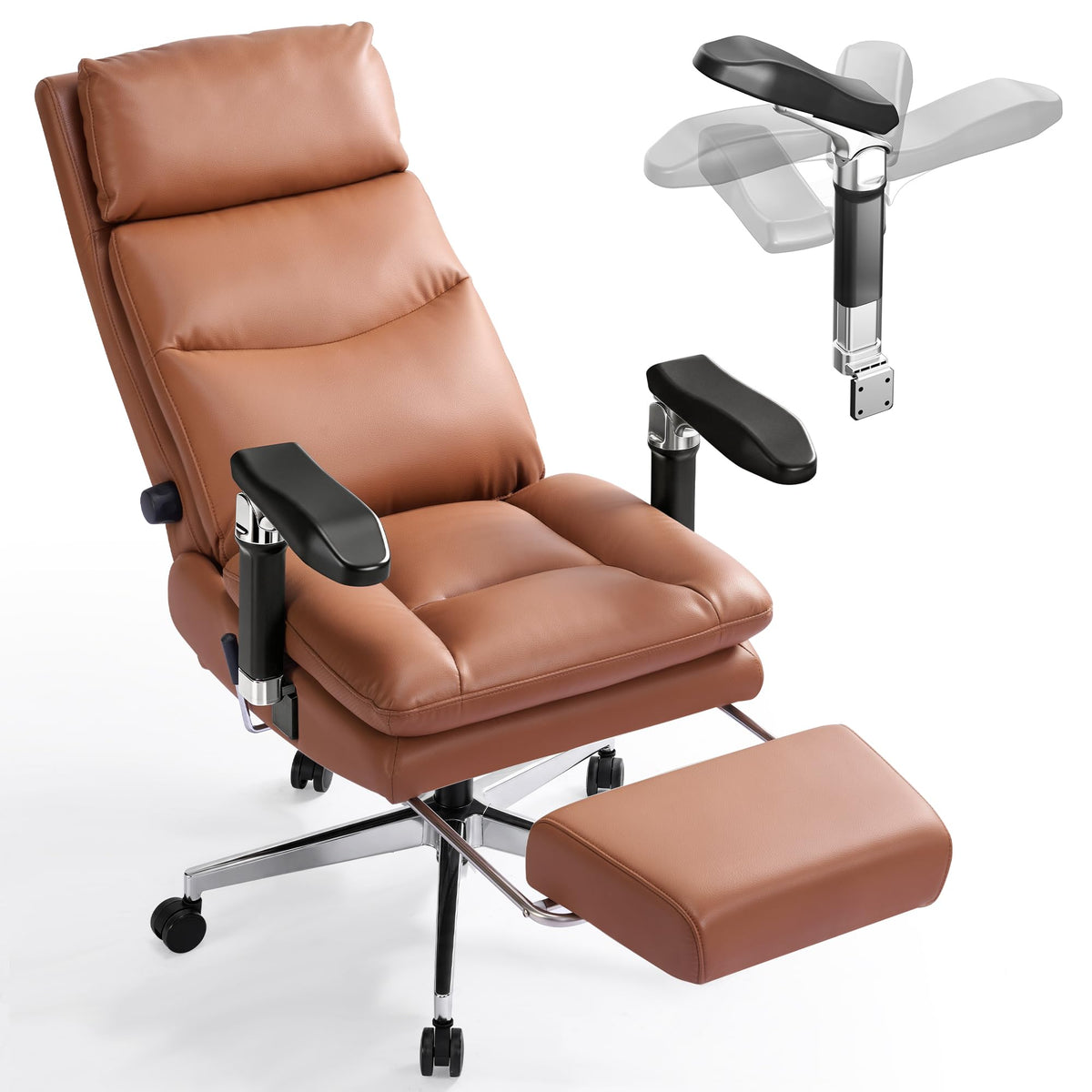 Brown Reclining Executive Office Chair with Flip-Up Armrests T26496