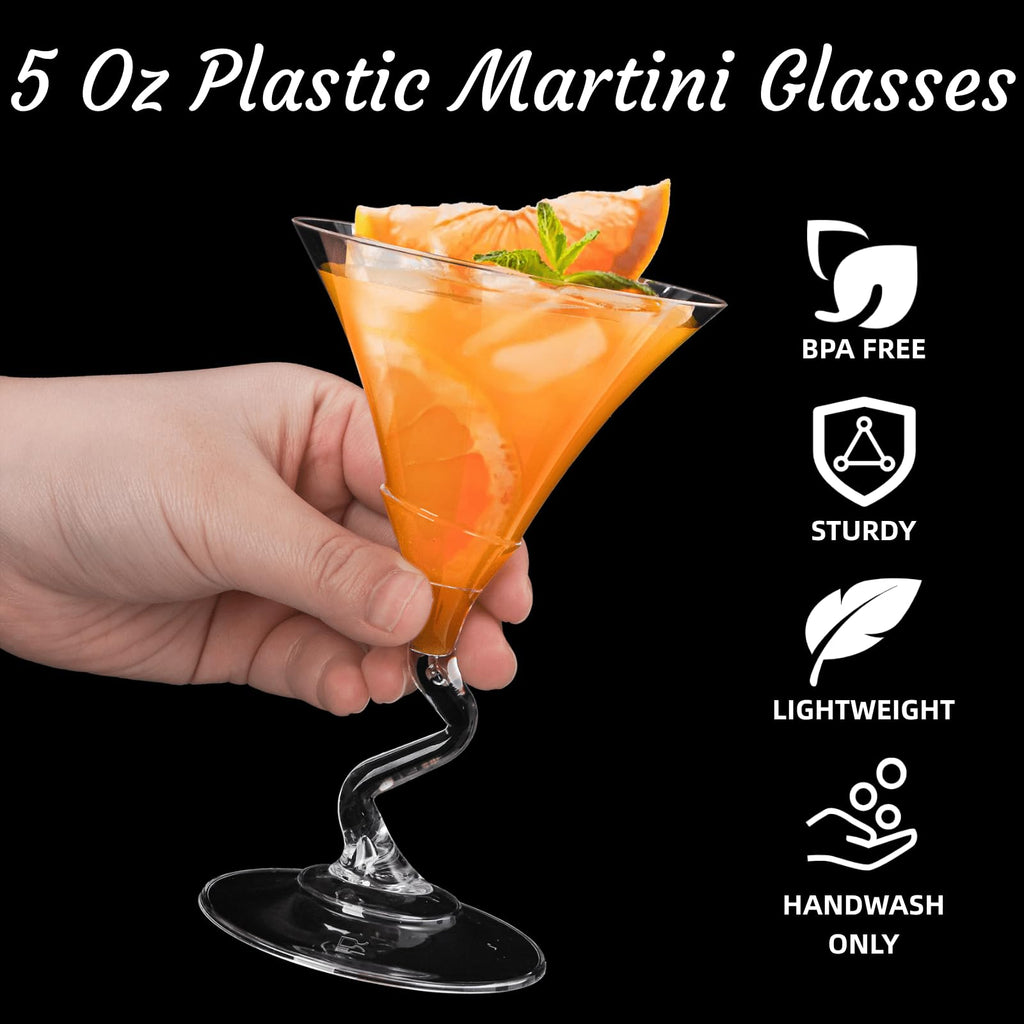 18 Pack 5 Oz Plastic Martini Glasses with Twisted Stem J9414