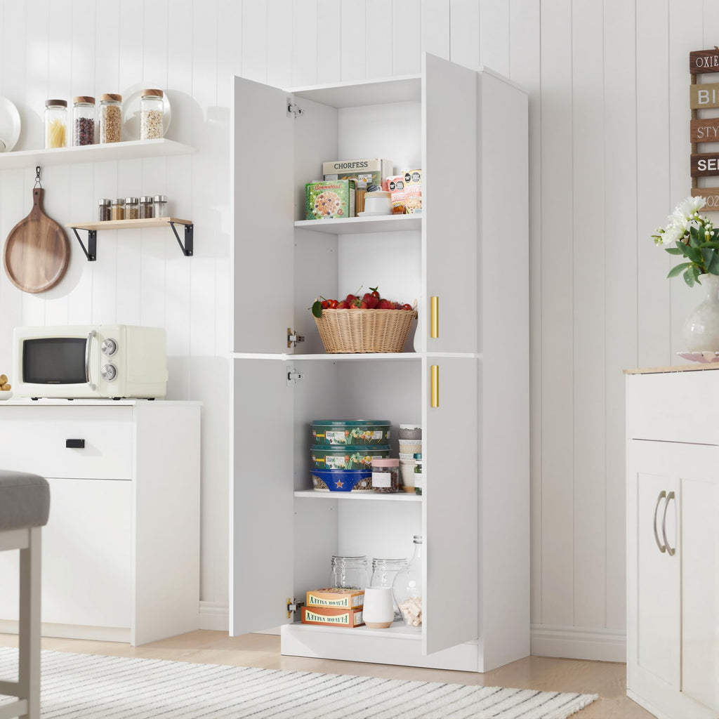 White Wood Storage Cabinet with Doors and Shelves T330