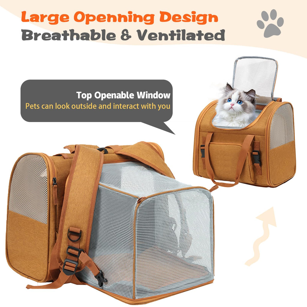 Brown Expandable Breathable Mesh Cat Carrier Backpack O68671