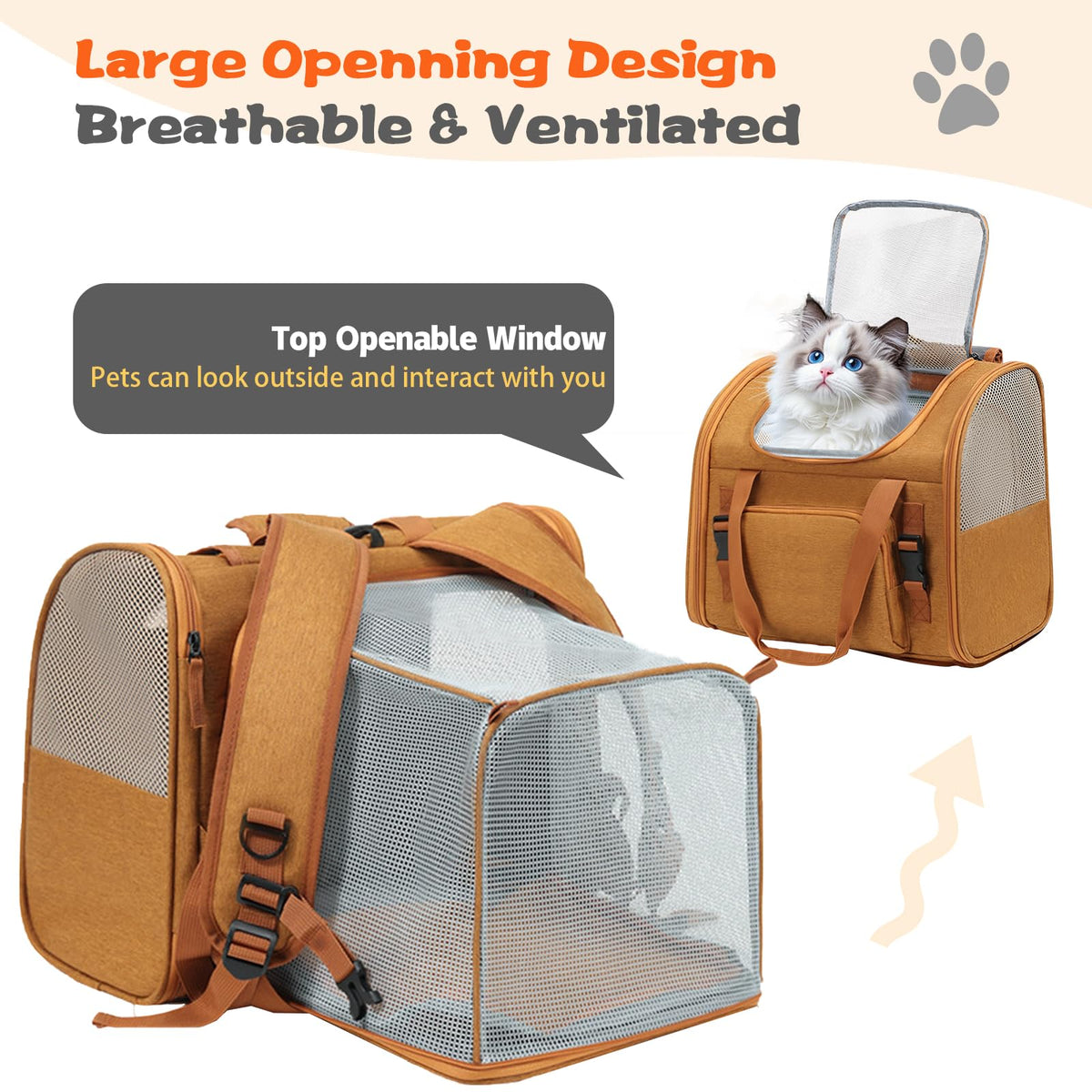 Brown Expandable Breathable Mesh Cat Carrier Backpack O68671