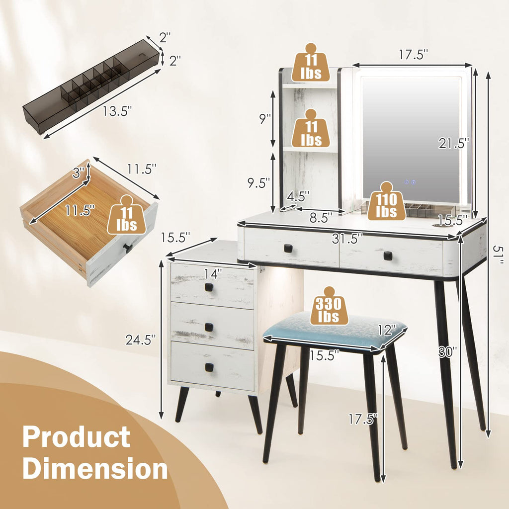 Makeup Vanity Table with Lighted Mirror and Stool Z773