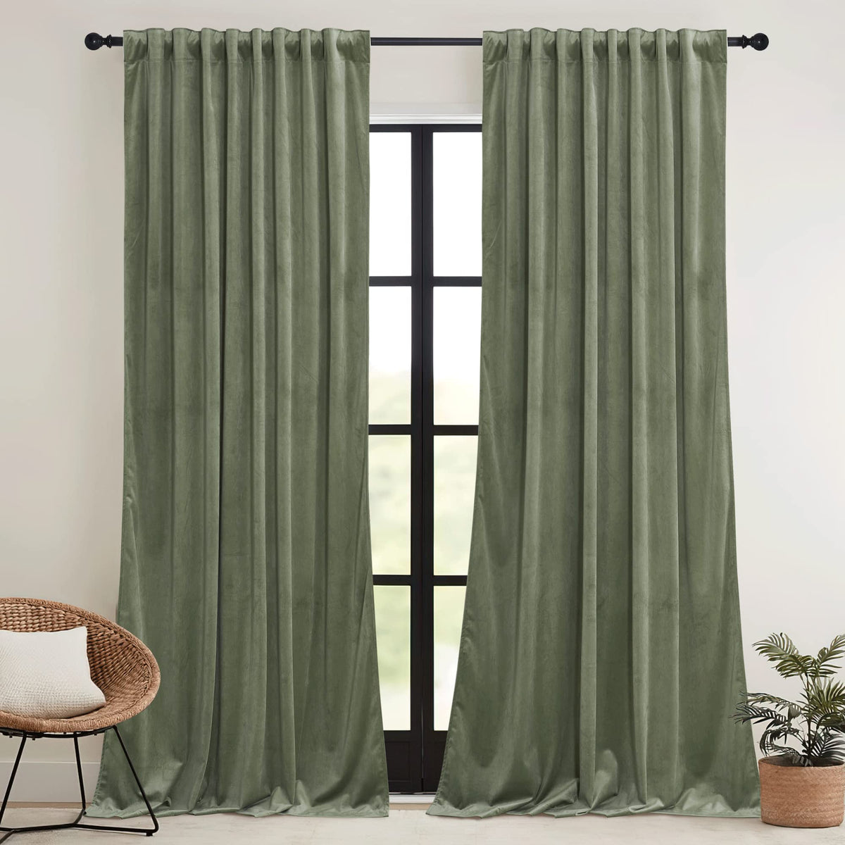 Sage Green Velvet Curtains 96 inches L423
