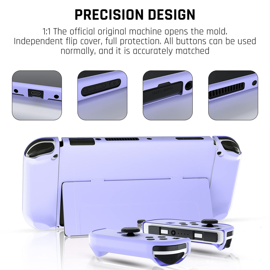 Purple Case for Nintendo Switch OLED Model with Screen Protector and 4 Thumb Grip Caps P509
