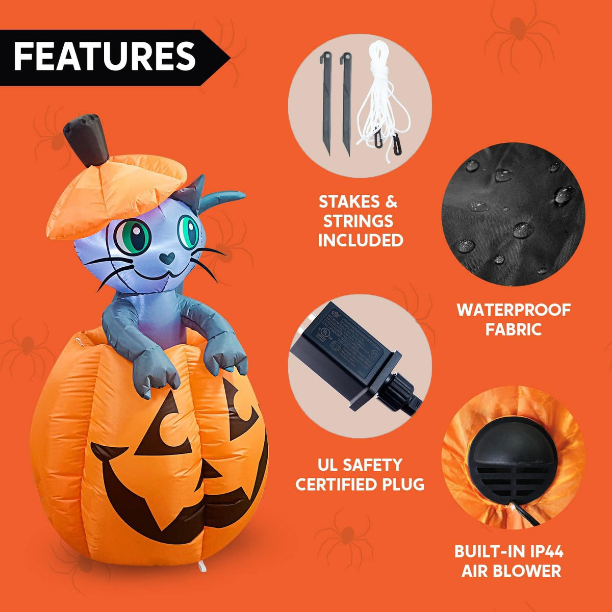 5 FT Animated Pumpkin Inflatable with LEDs G608848