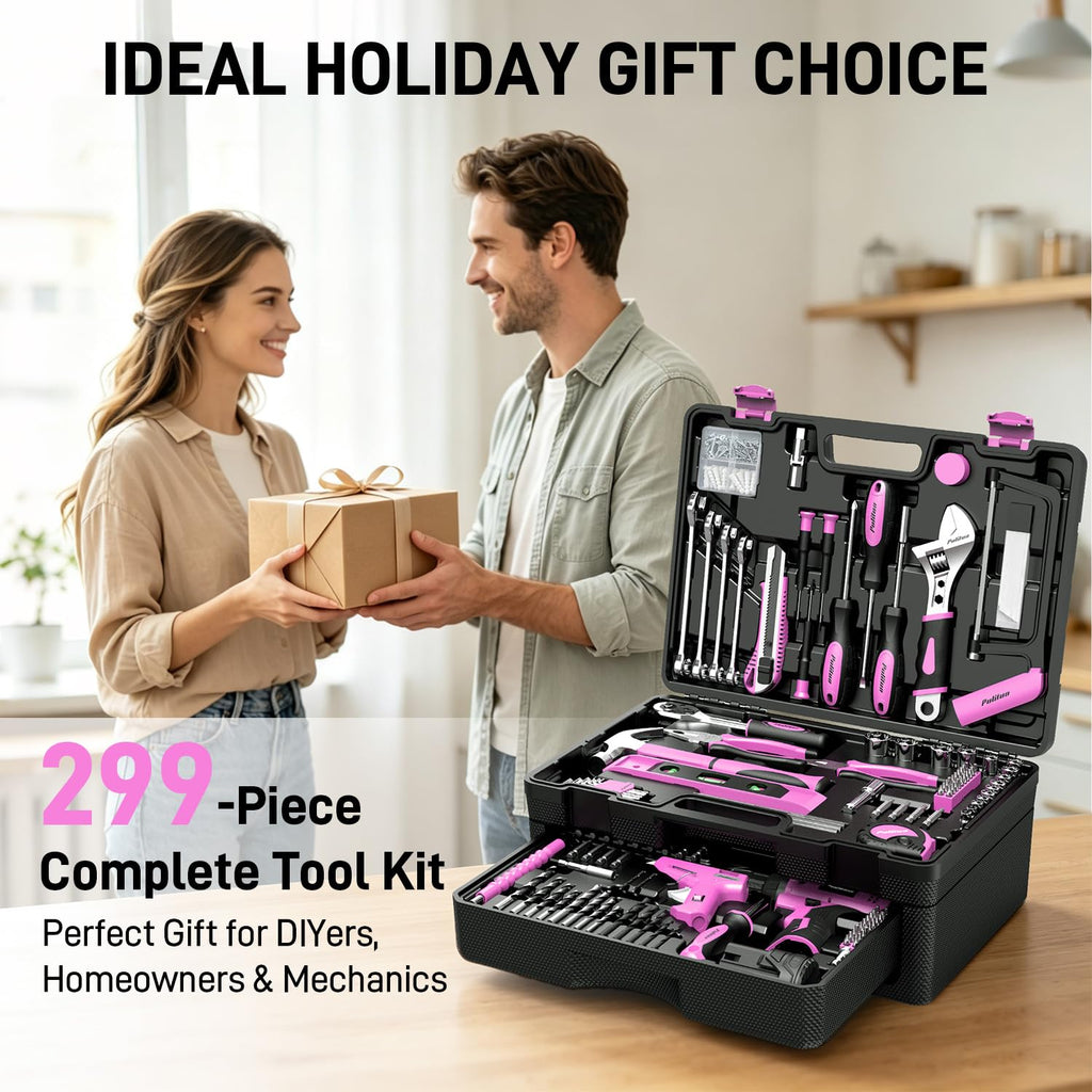 299 Piece Pink Cordless Drill Tool Set with Tool Box L270