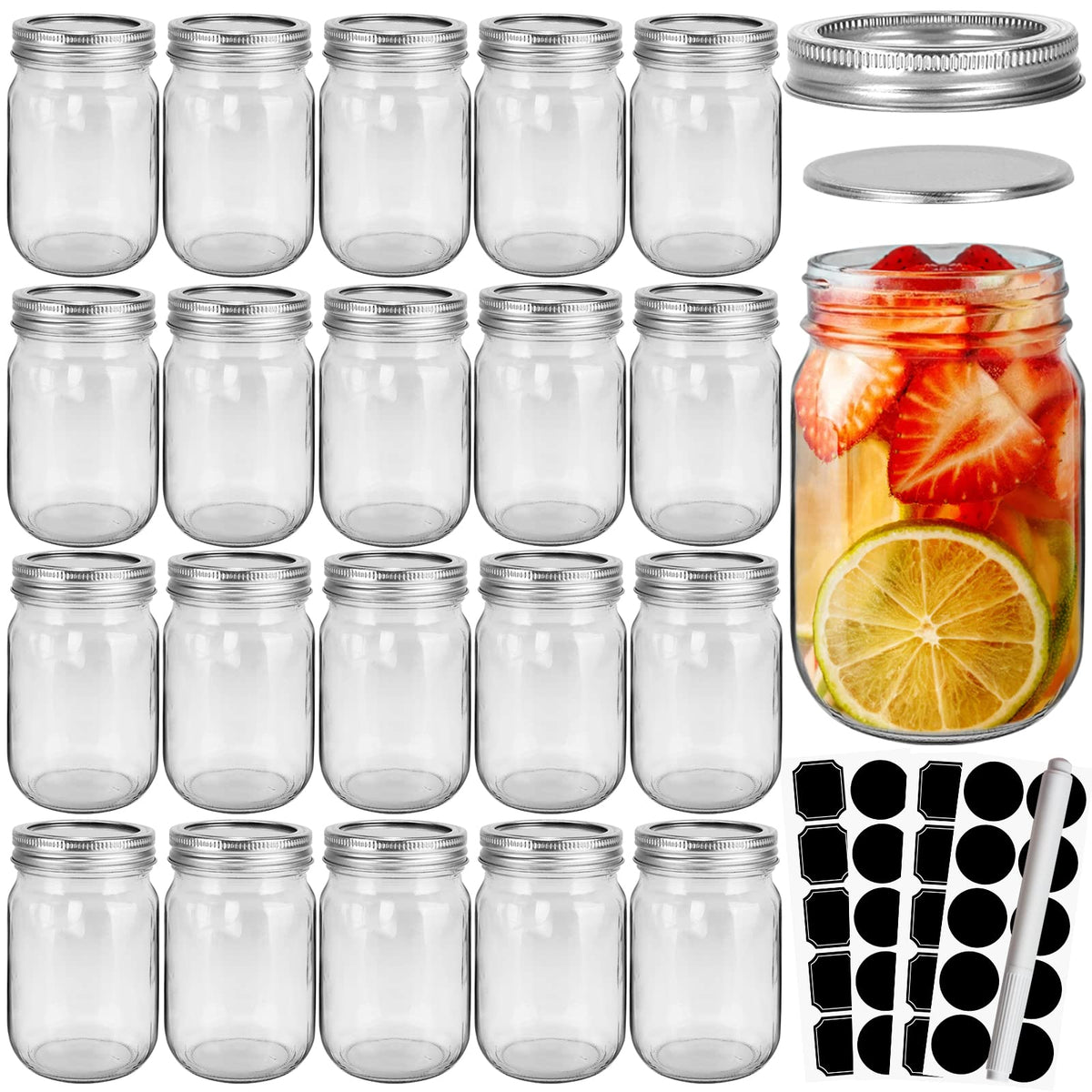 20 Pcs 12oz Glass Mason Jars With Lids K3794