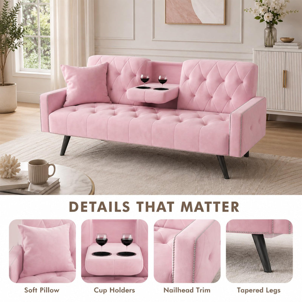 Pink Velvet 2 in 1 Futon Sofa Bed N8470