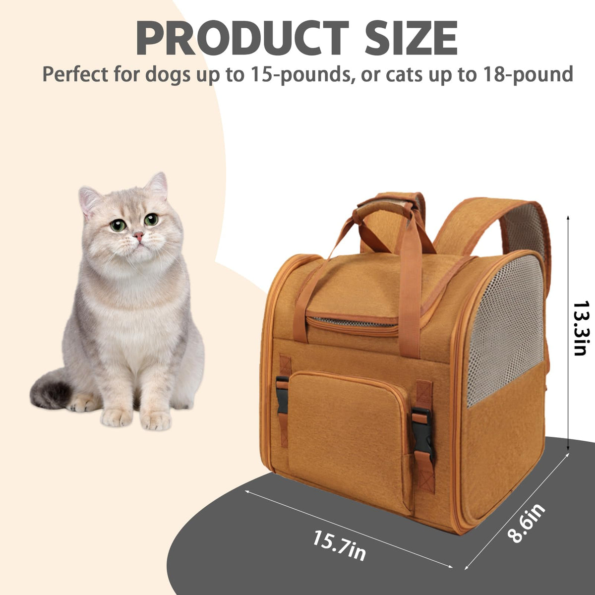 Brown Expandable Breathable Mesh Cat Carrier Backpack O68671