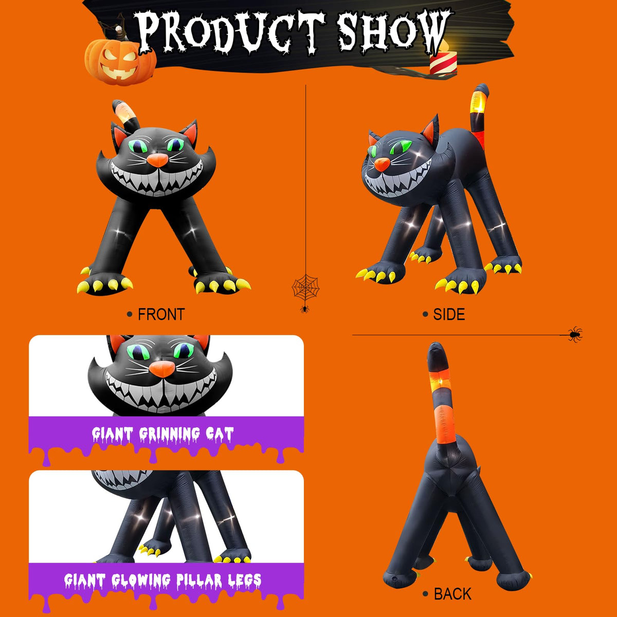 14FT Inflatable Black Cat Halloween Decoration with 7 LED H21859