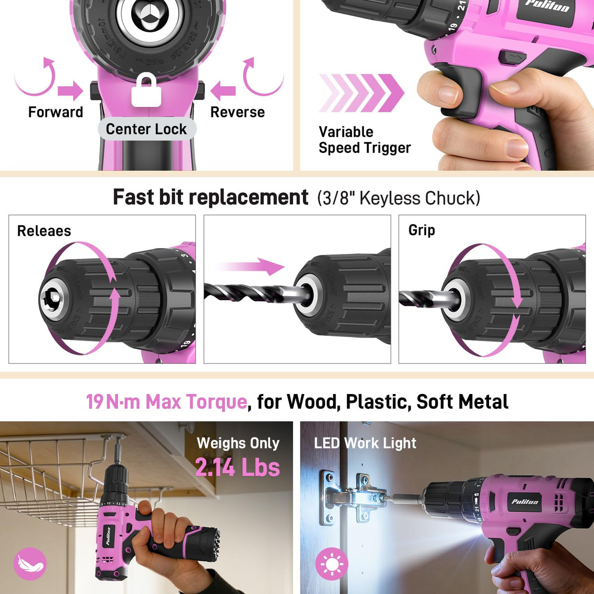 299 Piece Pink Cordless Drill Tool Set with Tool Box L270