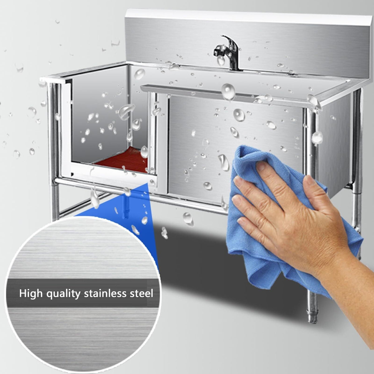Stainless Steel Dog Grooming Tub with Sliding Door Y81853
