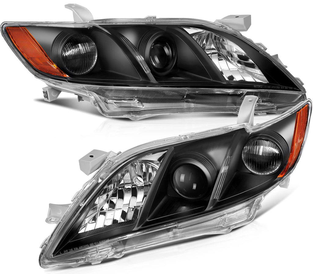 Black Housing Amber Reflector Clear Lens Headlight Assembly Pair Z964