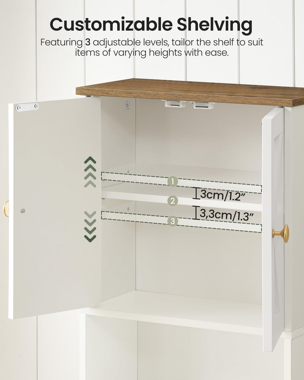 White and Walnut Bathroom Wall Cabinet with Towel Bar Z664990