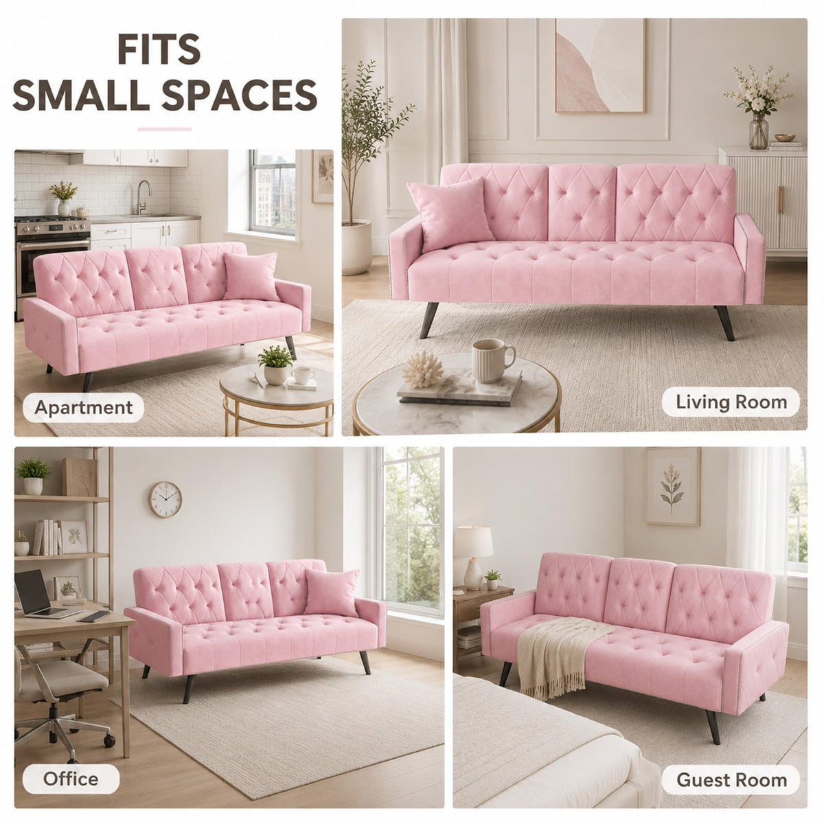 Pink Velvet 2 in 1 Futon Sofa Bed N8470