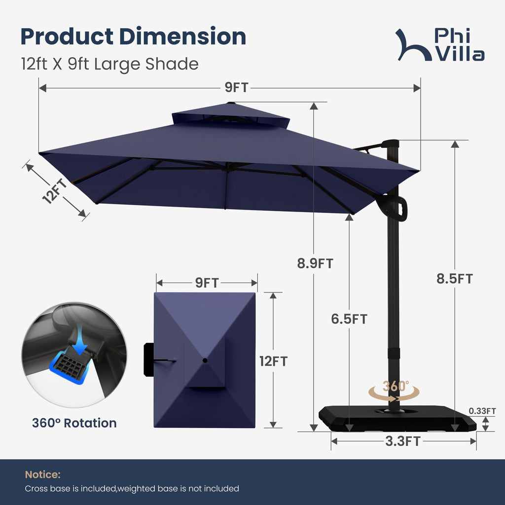 9'x12' Navy Cantilever Patio Umbrella with Base A988060