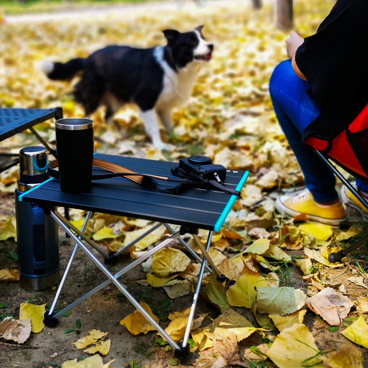 Portable Aluminum Folding Camping Table Black O720589