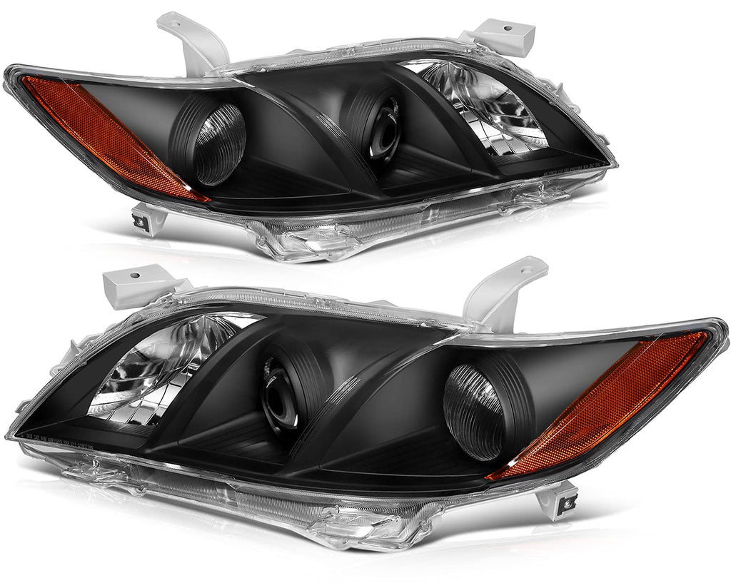 Black Housing Amber Reflector Clear Lens Headlight Assembly Pair Z964