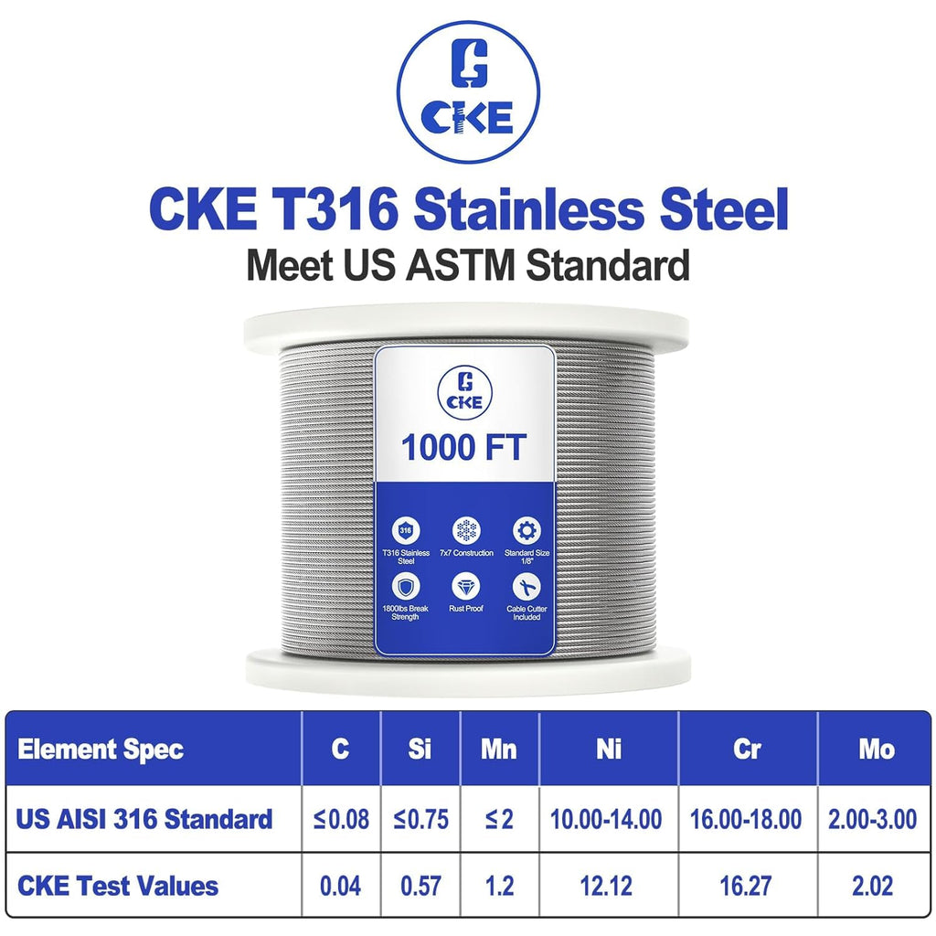 1/8" Stainless Steel Wire Rope Cable 7x7 Strands A85452