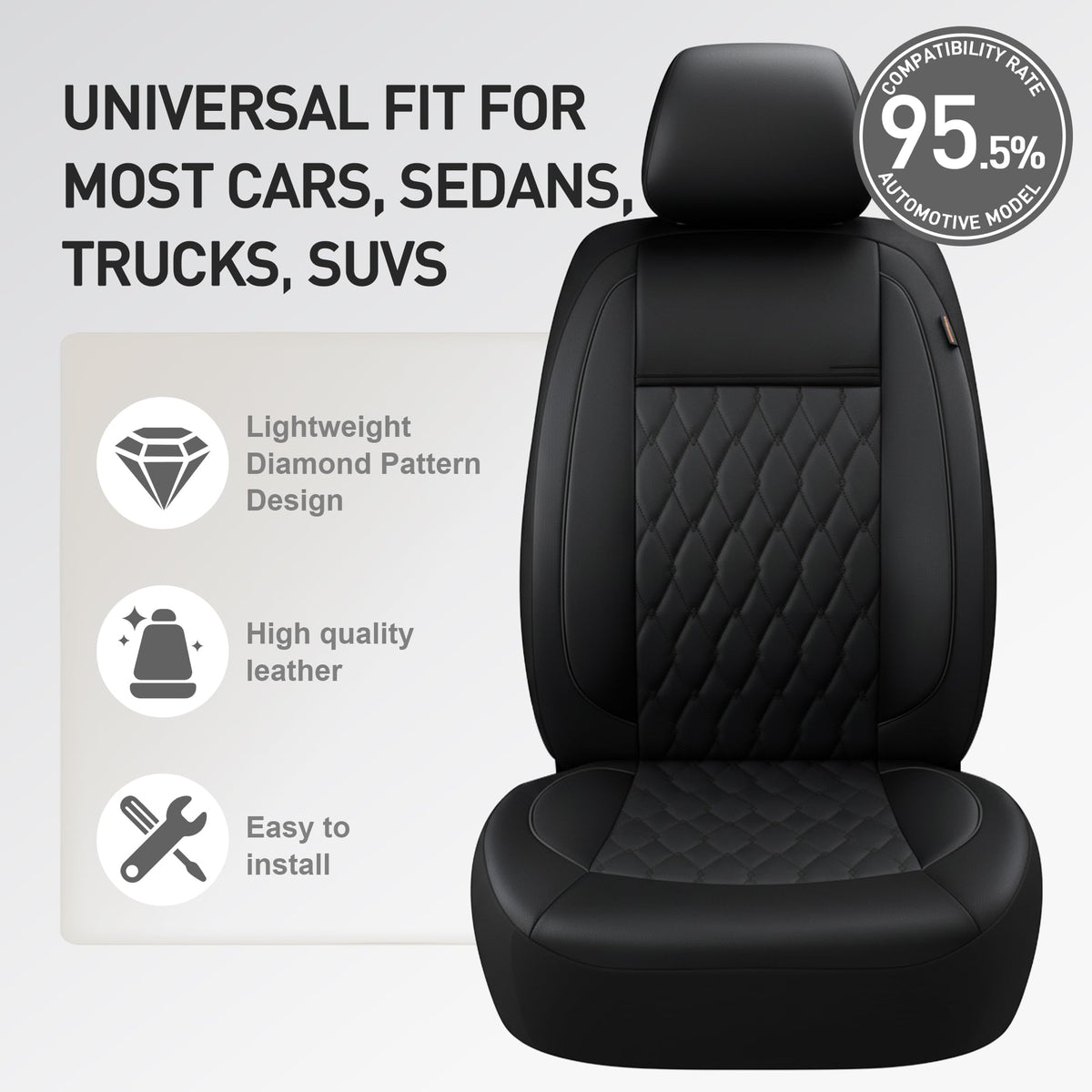 Faux Leather Car Seat Covers Full Set 5-Seat Black X5122