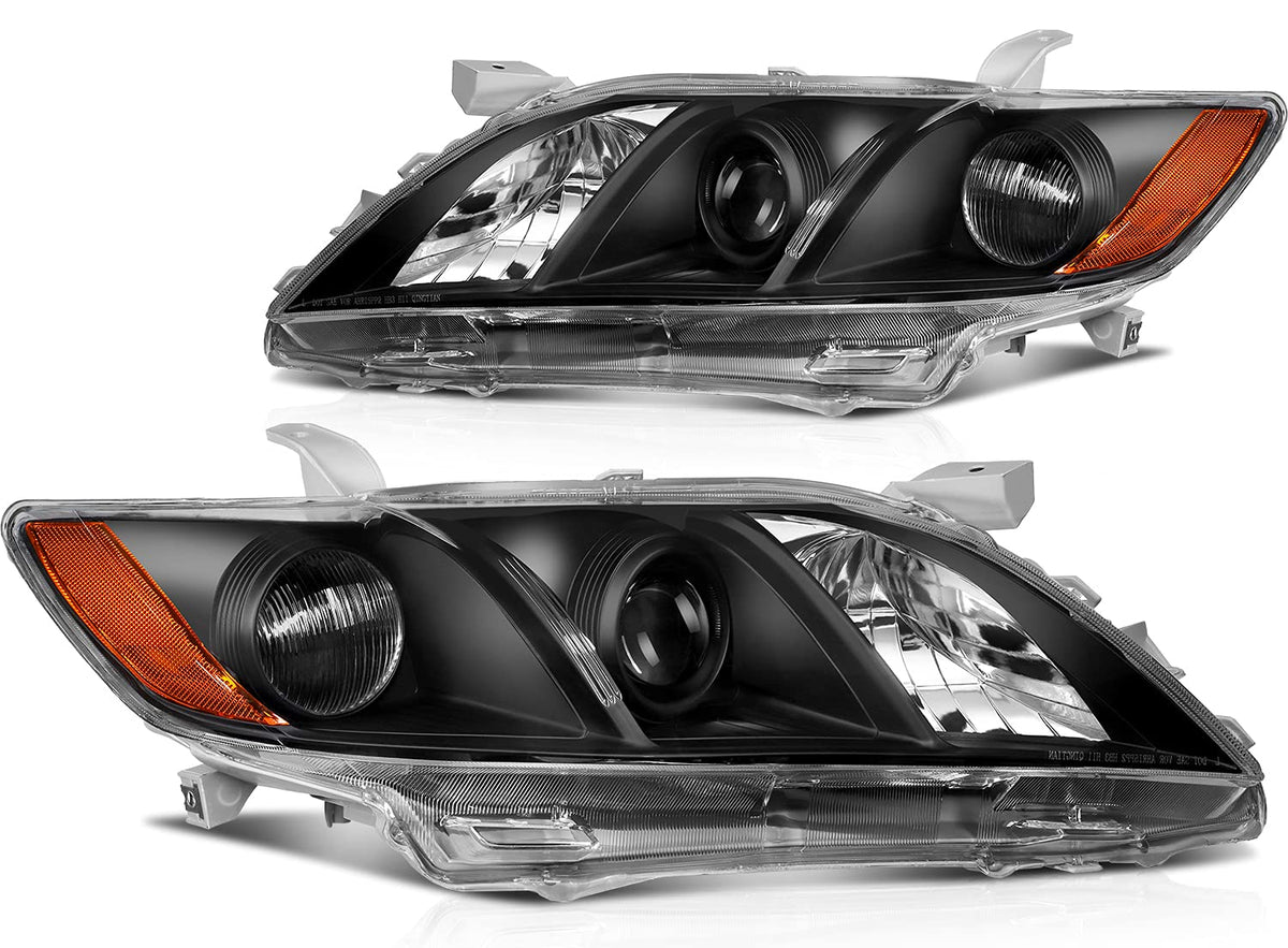 Black Housing Amber Reflector Clear Lens Headlight Assembly Pair Z964