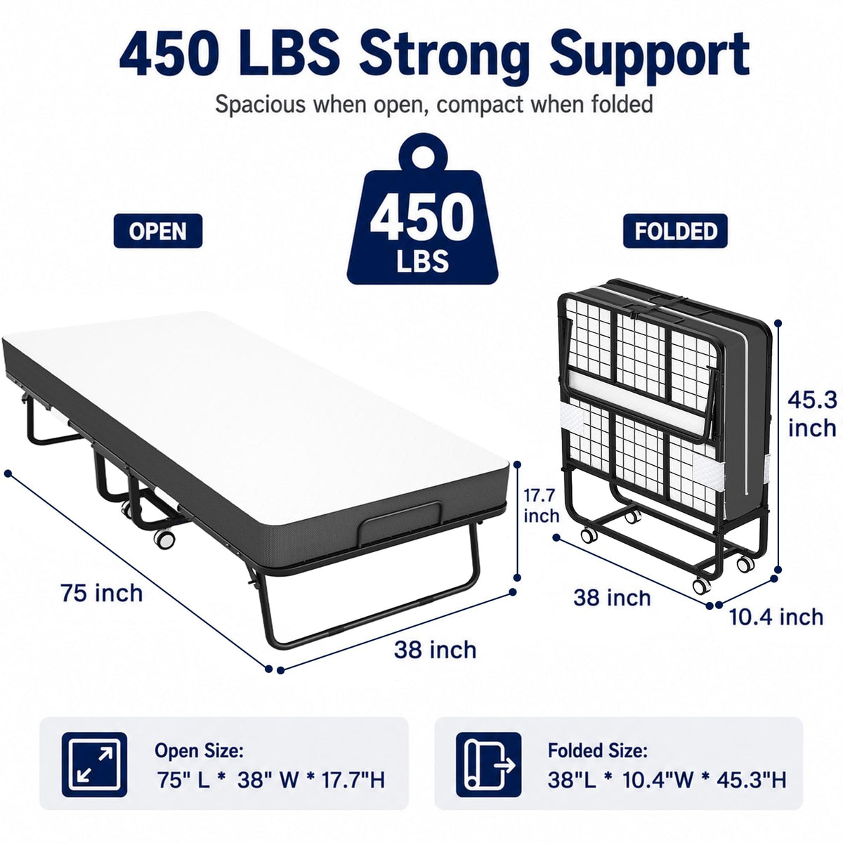 Folding Bed with Mattress Twin 75 x 38 in B430