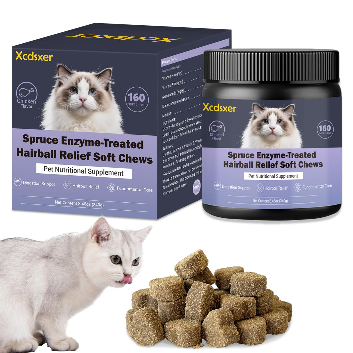 Chicken Flavor Soft Chews Hairball Aid Supplement for Cats S465