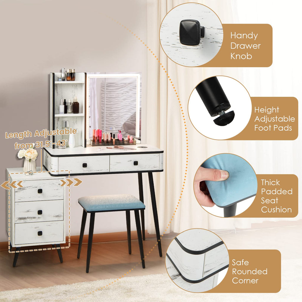 Makeup Vanity Table with Lighted Mirror and Stool Z773