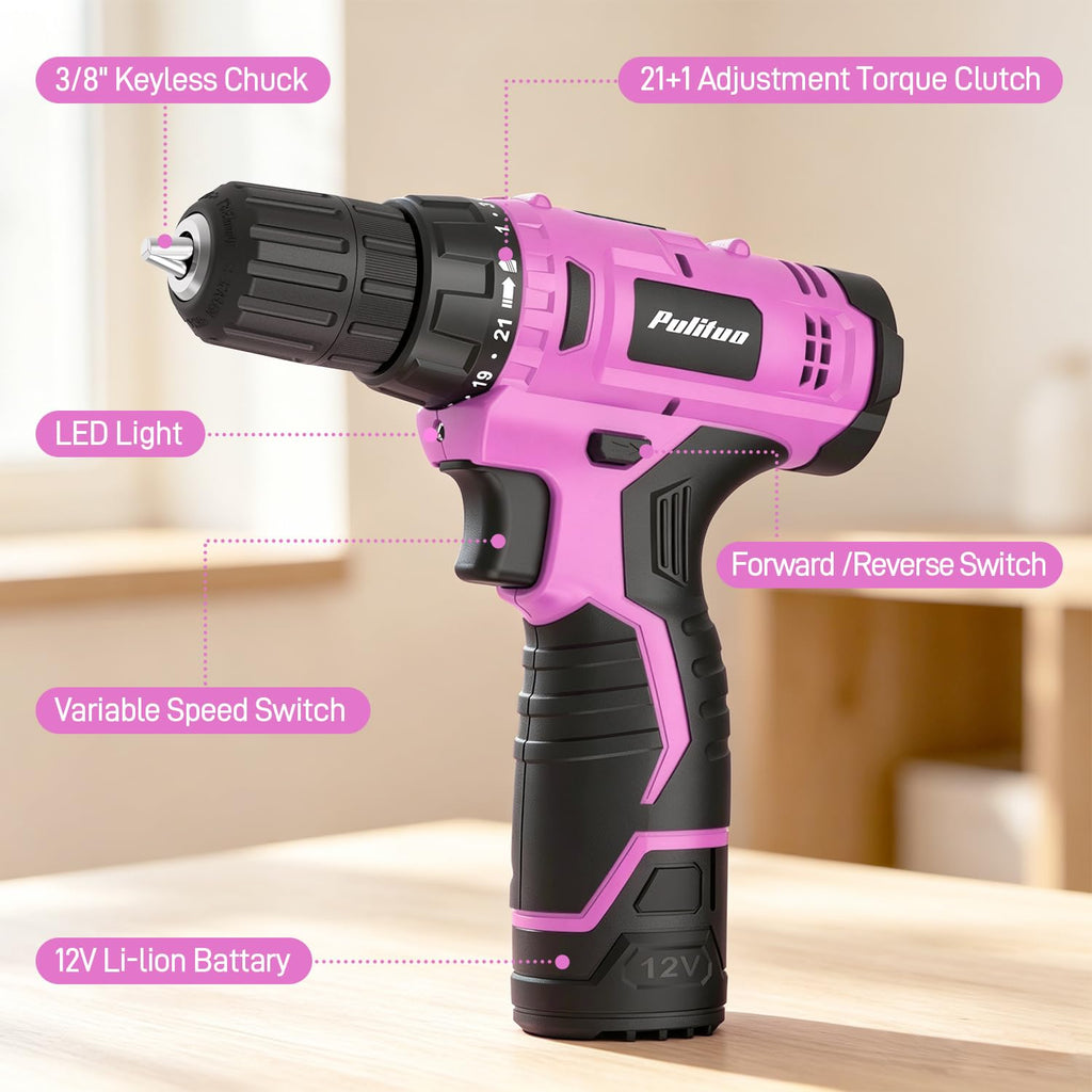 299 Piece Pink Cordless Drill Tool Set with Tool Box L270