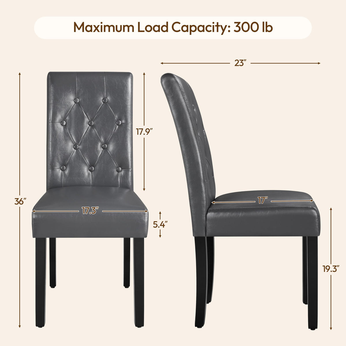 Dining Chairs Set of 2 Tufted Gray A9679