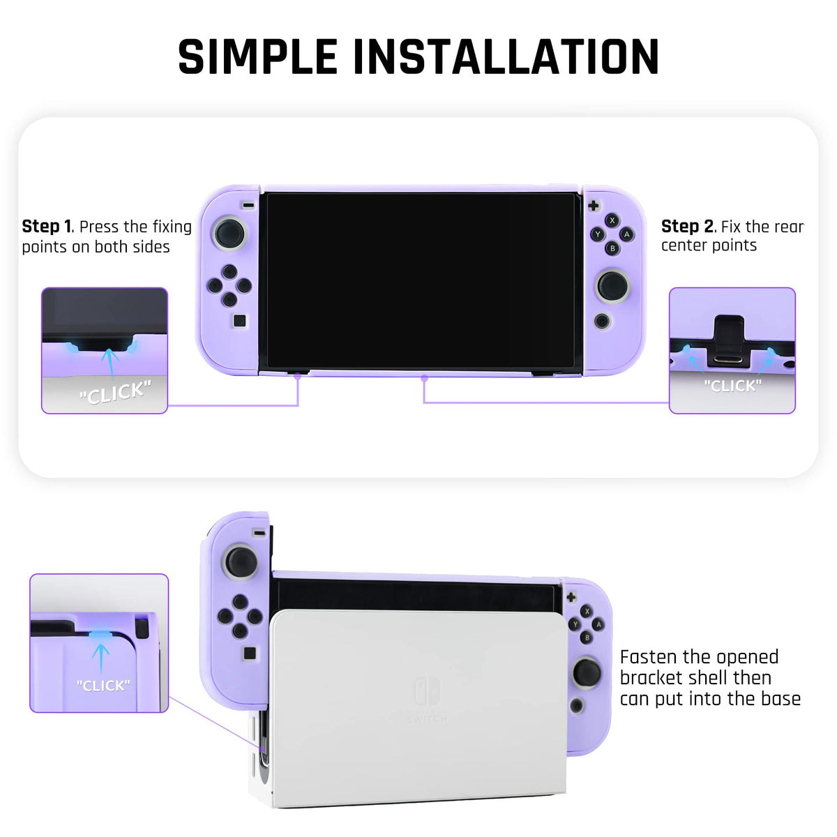 Purple Case for Nintendo Switch OLED Model with Screen Protector and 4 Thumb Grip Caps P509