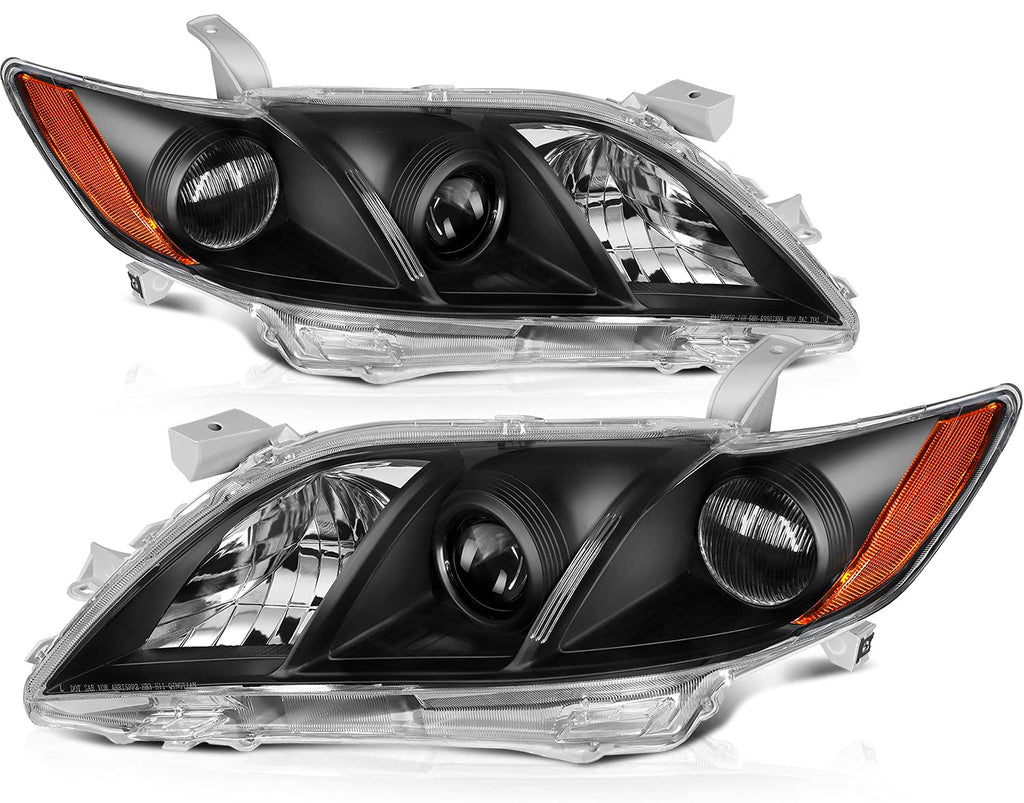 Black Housing Amber Reflector Clear Lens Headlight Assembly Pair Z964