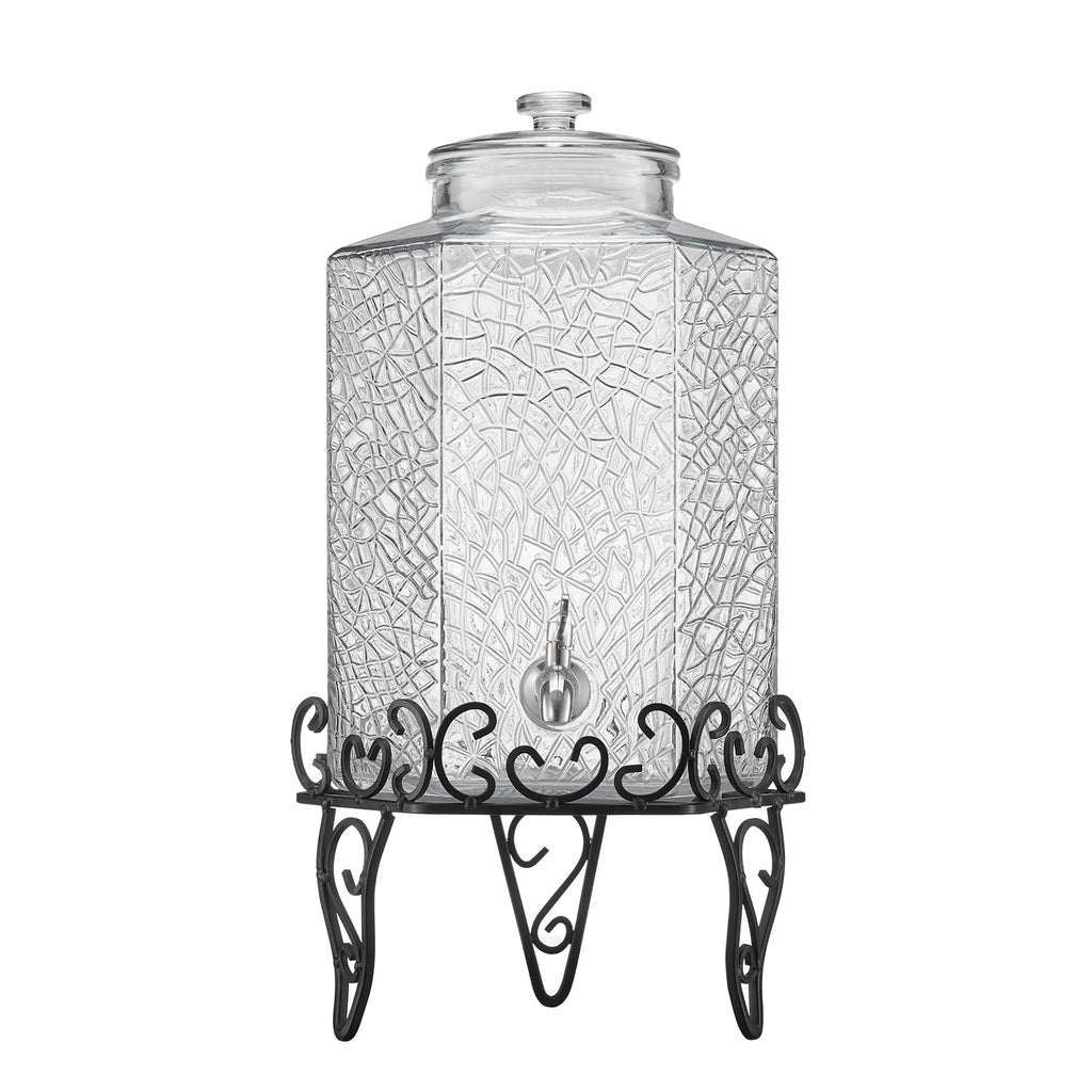 2.5 Gallon Glass Beverage Dispenser with Metal Stand A6754