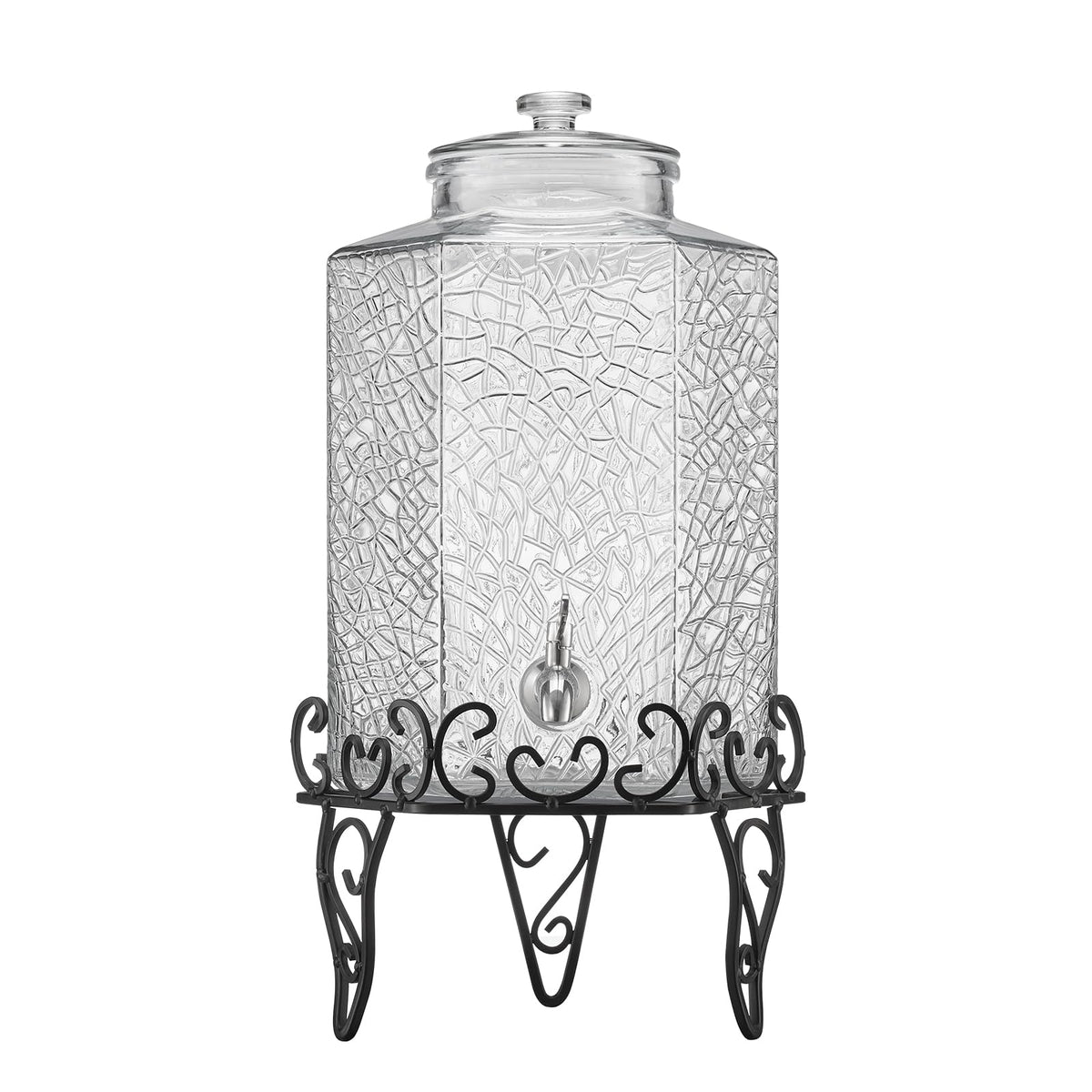 2.5 Gallon Glass Beverage Dispenser with Metal Stand A6754