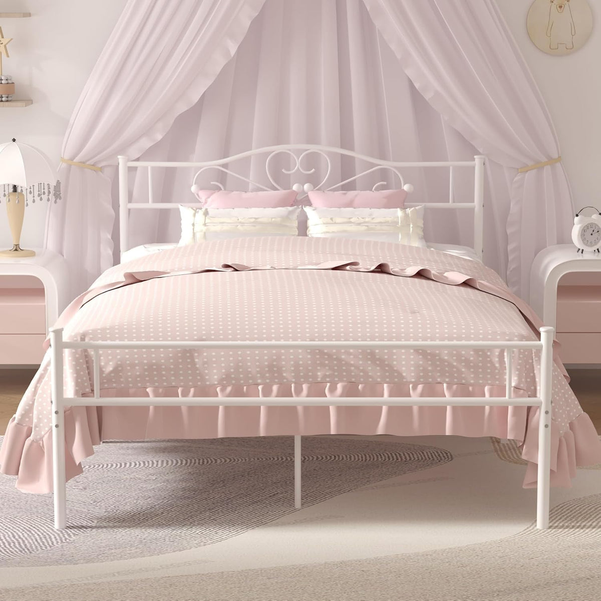 14 Inch Full Size White Metal Platform Bed Frame with Headboard and Footboard S848