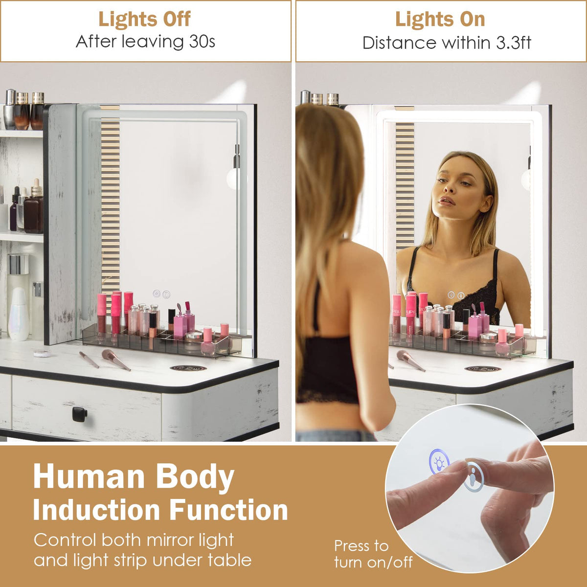 Makeup Vanity Table with Lighted Mirror and Stool Z773