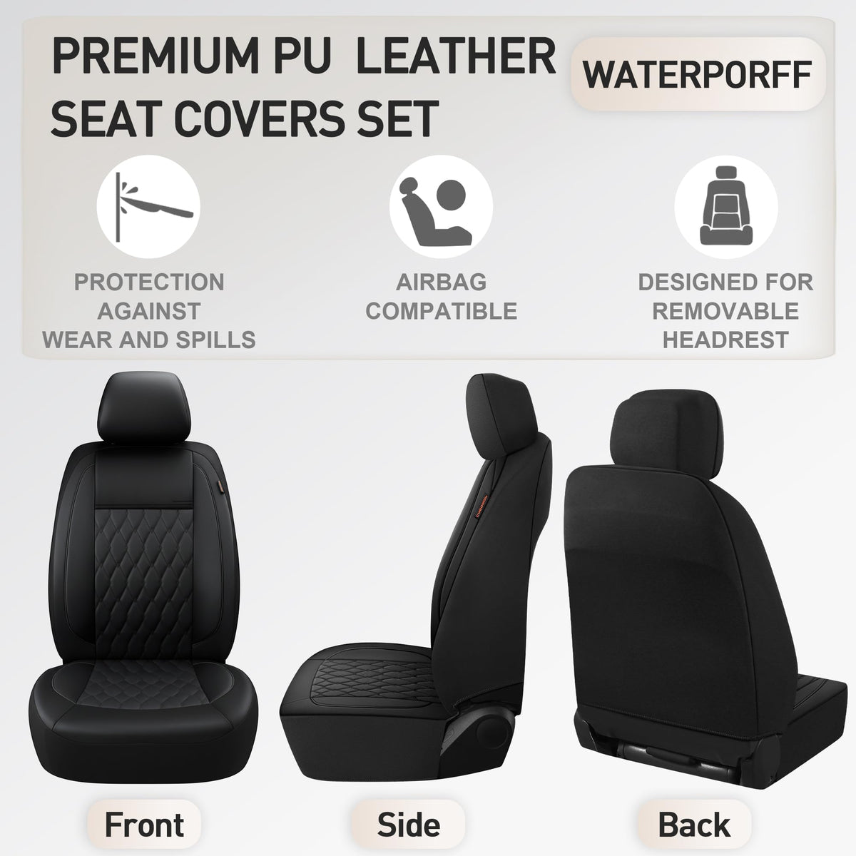 Faux Leather Car Seat Covers Full Set 5-Seat Black X5122