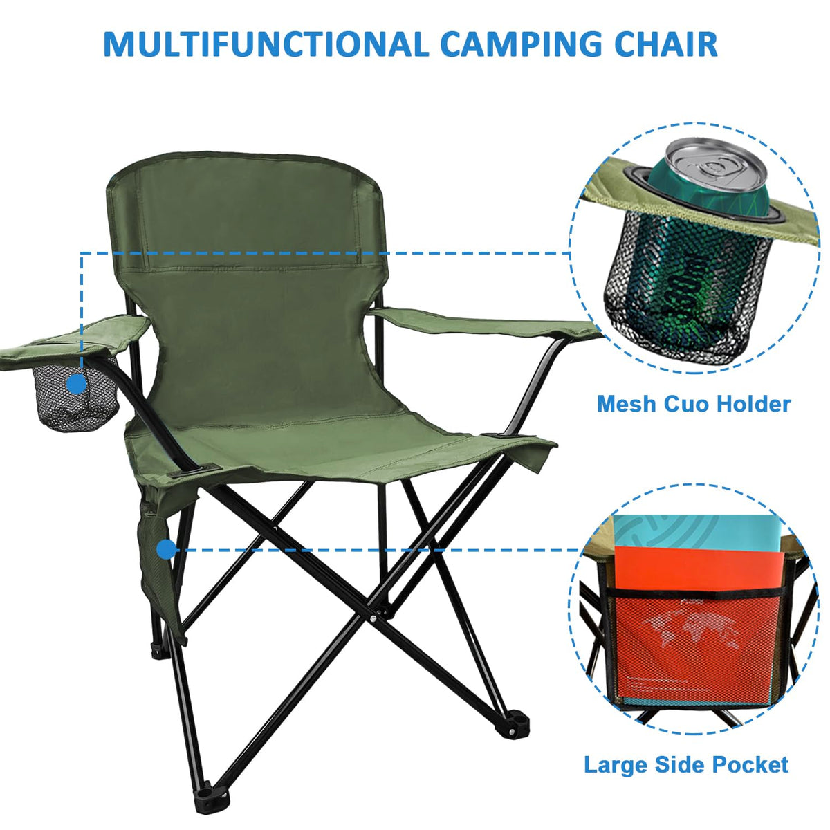 2 Pack Olive Green Portable Folding Camping Chair Z2418