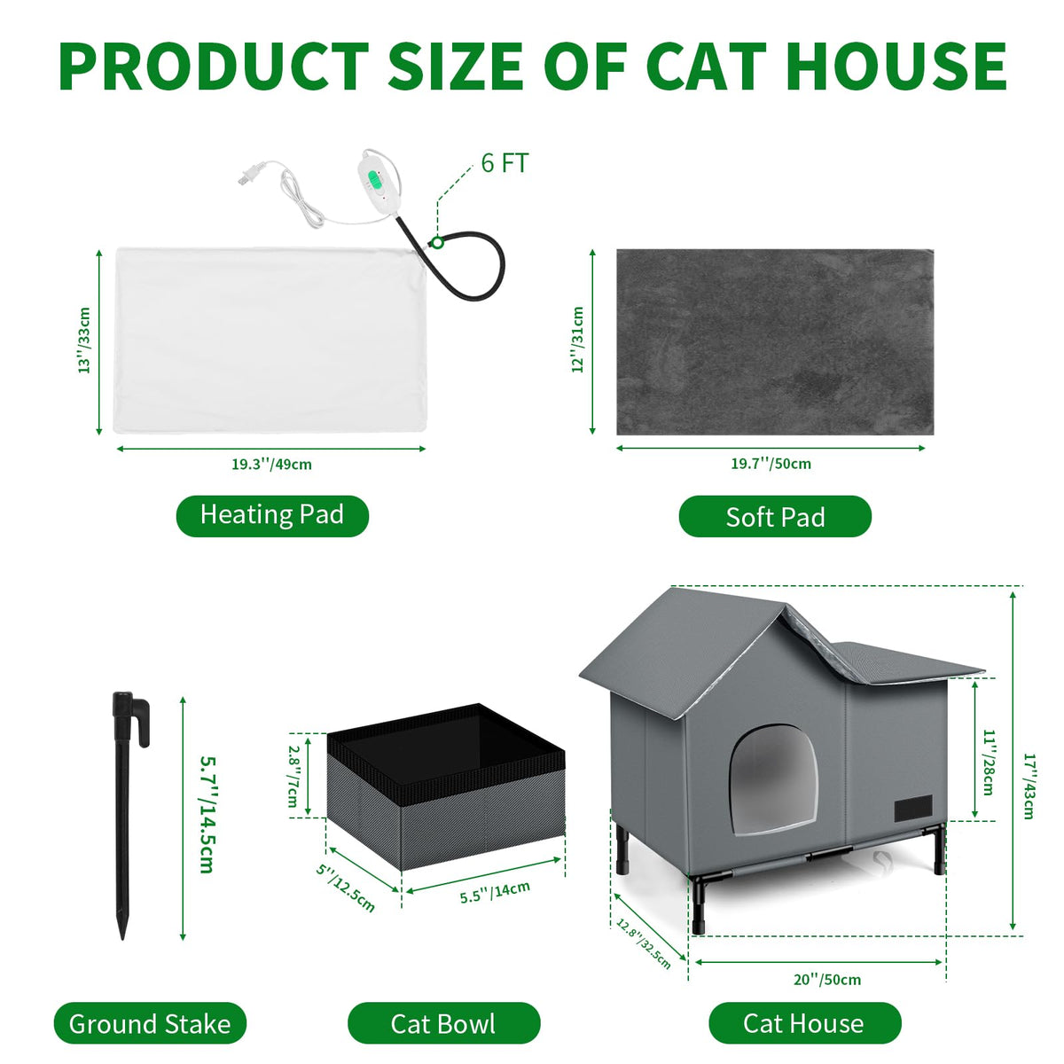 Heated Weatherproof Cat House with Heating Pad F58419