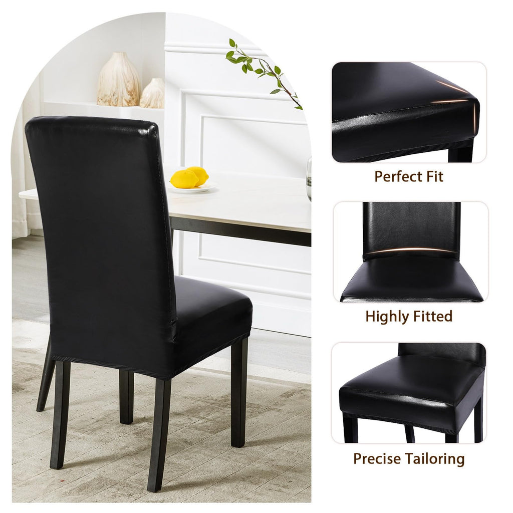 Waterproof PU Leather Dining Chair Covers Set of 4 Black J73564