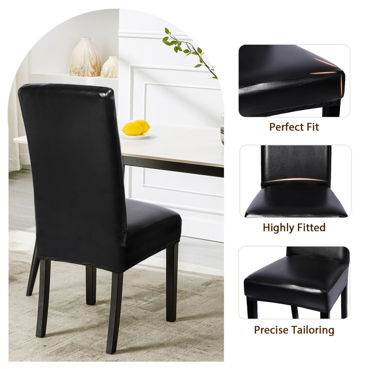 Waterproof PU Leather Dining Chair Covers Set of 4 Black J73564