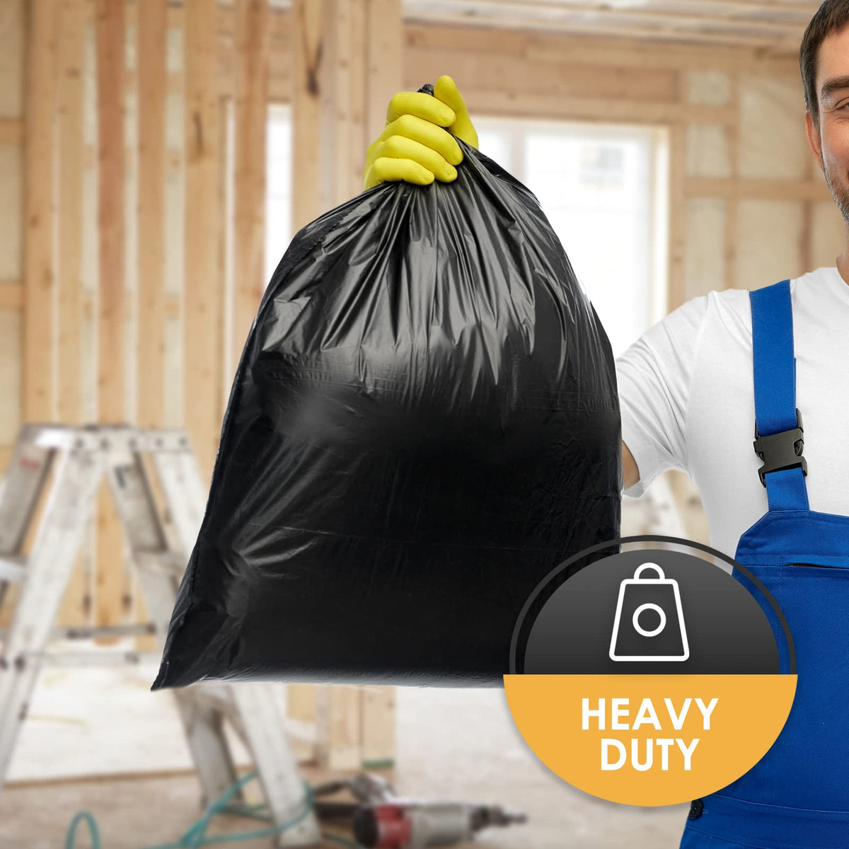 Heavy Duty 42-Gallon Contractor Trash Bags, Tear Resistant, Black, 10 Ct S10914