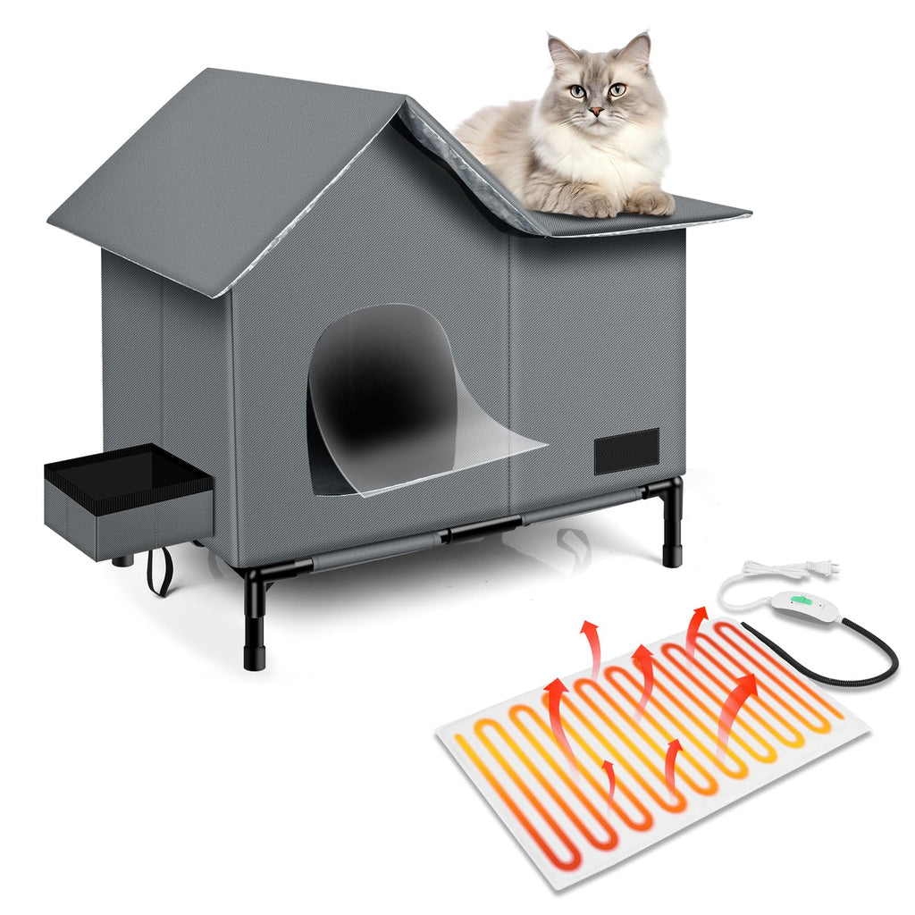 Heated Weatherproof Cat House with Heating Pad F58419