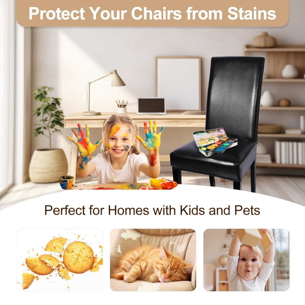 Waterproof PU Leather Dining Chair Covers Set of 4 Black J73564