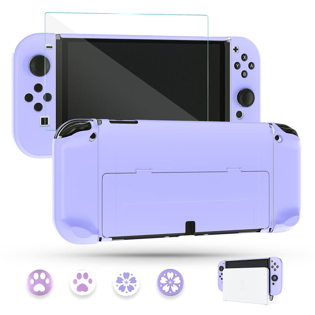 Purple Case for Nintendo Switch OLED Model with Screen Protector and 4 Thumb Grip Caps P509